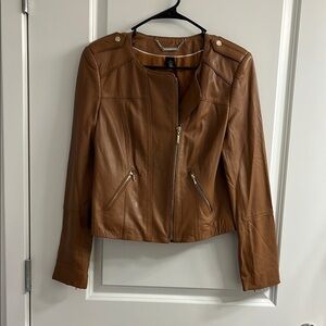 White House Black Market Brown Leather Cropped Jacket